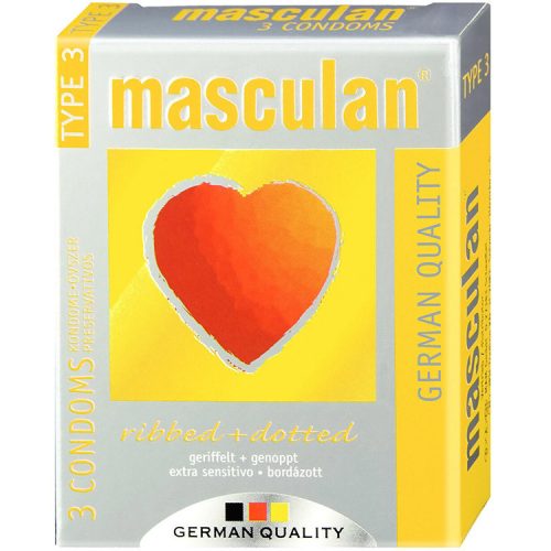 Masculan Óvszer 3db "3" Bordázott (Sárga)