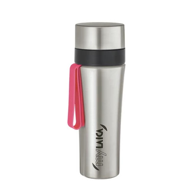 MyLAICA Rozsdamentes Szálcsiszolt Fast Disk Rendszerű Vízszűrő Kulacs Pink Silikon Pánttal 0,55L